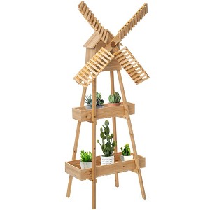 Vintiquewise Rustic Wooden Cart with Windmill Accent and Decorative Piece for Garden Decor, or as a Unique Storage Solution for Home or Garden Tools - 1 of 4