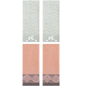 REGALWOVEN 4 Pcs Floral Pattern Soft Absorbent Decorative Hand Towel for Bathroom - 1 of 4