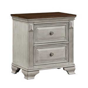 Vynxaria Traditional 2-Tone Bedroom Nightstand (Gray & Brown Top), 2 Dovetail Drawers, Oak Veneer/Wood/Engineered Wood, Antique Pewter Knobs - 1 of 4