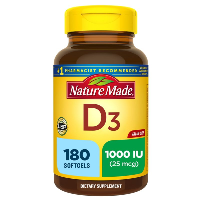 Nature Made Vitamin D3 1000 IU (25 mcg), Bone Health and Immune Support Softgel , 1 of 8