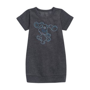 Girls' - Blue's Clues & You! - Blue Outline Graphic Short Sleeve Fleece Dress - 1 of 3