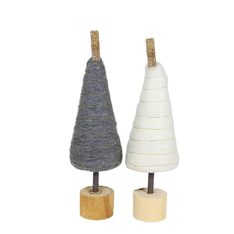Tag 10.0 Inch Cream & Gray Cotton Candy Trees Gold Star Wood Base Tree Sculptures, 3 of 4