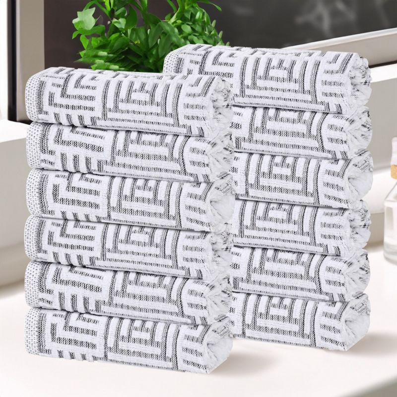 Cotton Modern Geometric Jacquard Soft Highly-Absorbent Face Towel Washcloth Set of 12 by Blue Nile Mills, 2 of 10
