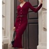 Coolmee Women's V-Neck Sweater Dress Button Down Long Sleeve Bodycon Elegant Knit Long Dresses - 2 of 4