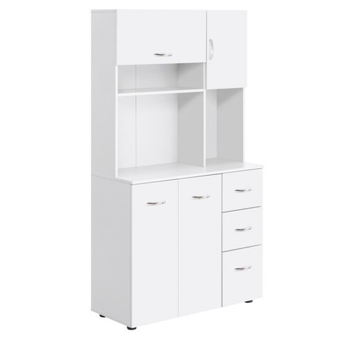 HOMCOM Freestanding Kitchen Pantry, 4-Door Buffet Cabinet with Hutch, Coffee Bar with Adjustable Shelves, White