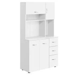 3 Drawers and Open Countertop White HOMCOM Modern Kitchen Buffet with Hutch Pantry Storage,2 Cabinets 
