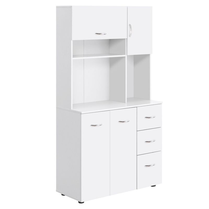 HOMCOM 66" Buffet with Hutch, Freestanding Kitchen Pantry with 2 Large Cabinets, 1 Pull Up Cabinet, 3 Drawers & Wide Countertop, White, 1 of 9