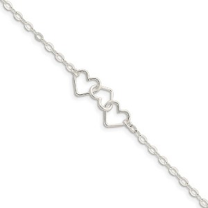 Black Bow Jewelry Sterling Silver Triple Open Heart Station Anklet - 1 of 4