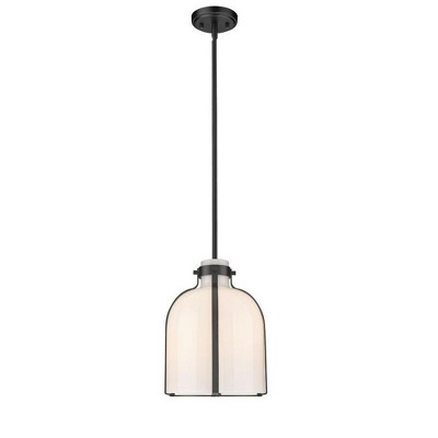 Matte Black Glass 1-Light Chandelier with Nickel Accents