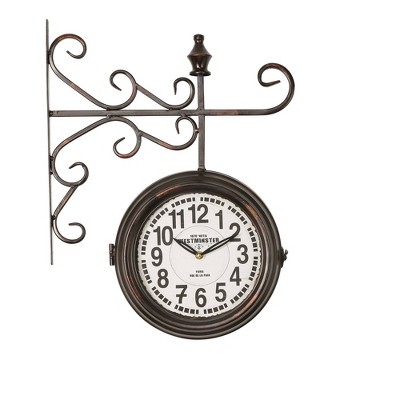 Double Sided Iron Wall Clock - Yosemite Home Decor: Vintage European Station Design, Indoor Use, Analog Display