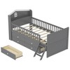 JUJABU Wooden Twin Platform Bed Frame with 4 Storage Drawers, Guardrail Headboard & Ladder for Kids - 2 of 4
