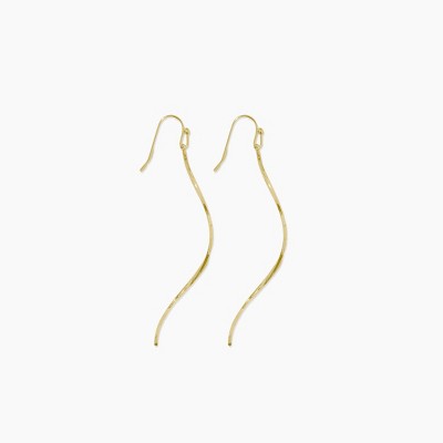 sanctuaire Long Thin Twisted Bar Earrings Gold