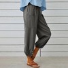 Coolmee Cropped Pants for Women High Elastic Waisted Drawstring Cotton Linen Cropped Pants with Pockets - 3 of 4
