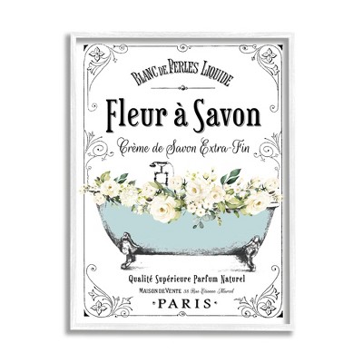 Stupell Industries Vintage Parisian Bathroom Advertisement Floral Blue Tub
