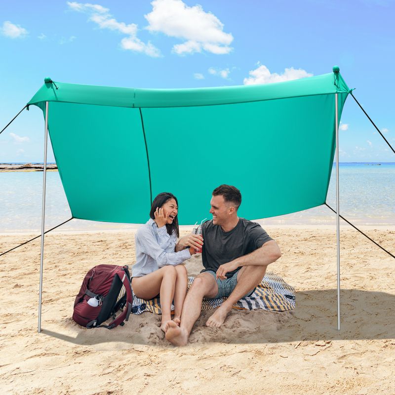Costway Family Beach Tent Canopy w/4 Poles Sandbag Anchors 10'x9' UPF50+ Purple/Green/Blue, 2 of 11
