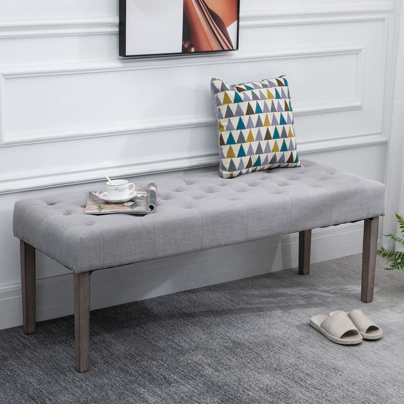 HOMCOM Simple Tufted Upholstered Ottoman Accent Bench with Soft Comfortable Cushion & Fashionable Modern Design, Gray, 2 of 9