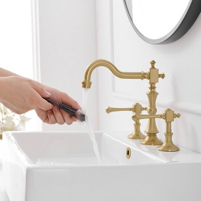 Brushed Gold Antique Brass Double Handle Widespread Bathroom Faucet