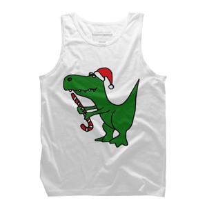 Men's Design By Humans Funny Christmas Green T-rex Dinosaur By SmileToday Tank Top - 1 of 3