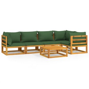 vidaXL Patio Furniture Set - 6 Piece Sectional Sofa Set with Green Cushions - Solid Acacia Wood - Modular Outdoor Lounge - 1 of 4