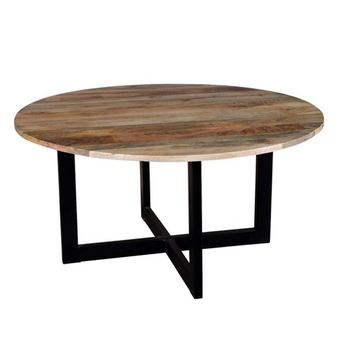59 Round Mango Wood Top Dining Table, Round Wooden And Metal Dining Table