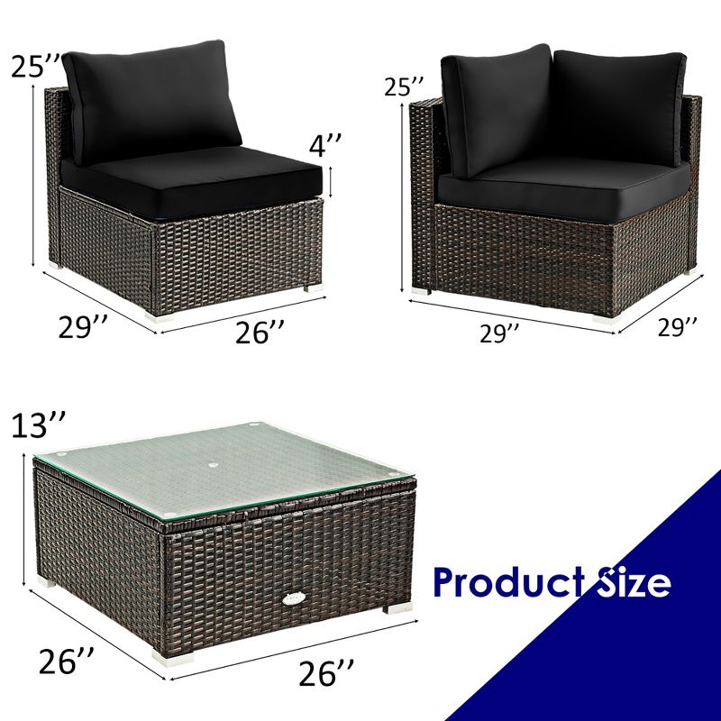 Costway  5PCS Patio Rattan Furniture Set Cushioned Sofa & Chair Coffee Table, 4 of 15