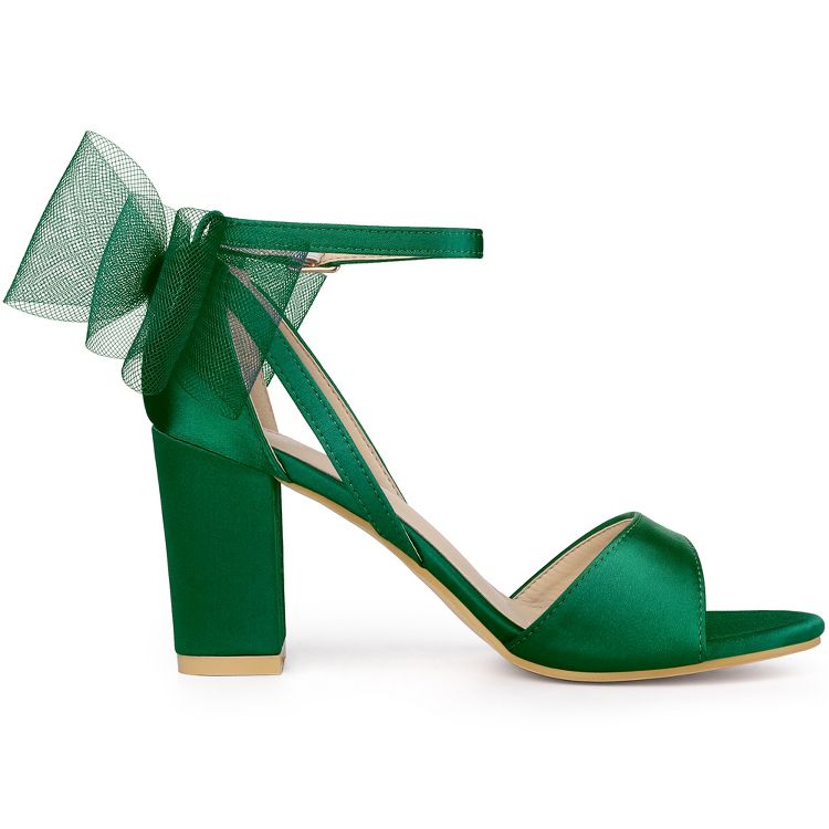 Allegra K Women's Mesh Bow Ankle Strap Open Toe Chunky Heel Sandals, 5 of 6