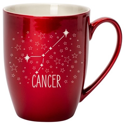 100 North Zodiac 10 Ounce Cardinal Red Metallic Finish, Comfortably Fits Your Hands, New Bone China Coffee Tea Cup Mug, Cancer