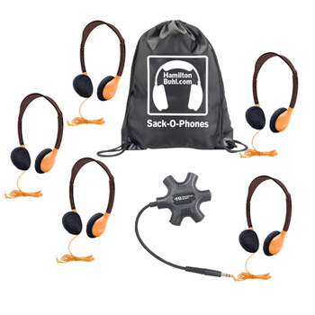 HamiltonBuhl® Galaxy™ Econo-Line of Sack-O-Phones with 5 Orange Personal-Sized Headphones, Starfish Jackbox and Carry Bag