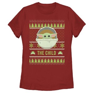Women's Star Wars The Mandalorian The Child Ugly Christmas Frog T-Shirt - 1 of 4