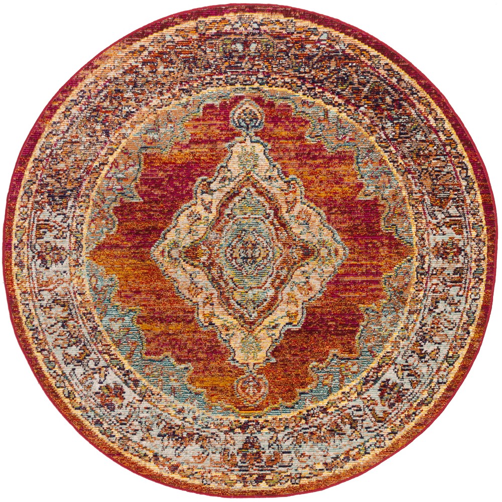 5'x5' Round Shea Medallion Loomed Accent Rug Orange/Light Blue Round - Safavieh