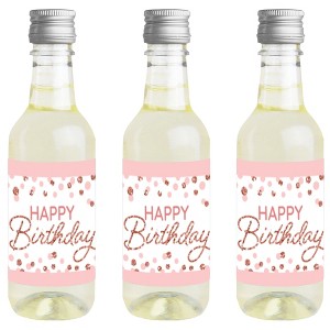Big Dot of Happiness Pink Rose Gold Birthday - Mini Wine & Champagne Bottle Label Stickers - Happy Birthday Party Favor Gift - Set of 16 - 1 of 4