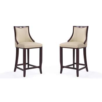 Set of 2 Emperor Upholstered Beech Wood Faux Leather Barstools - Manhattan Comfort
