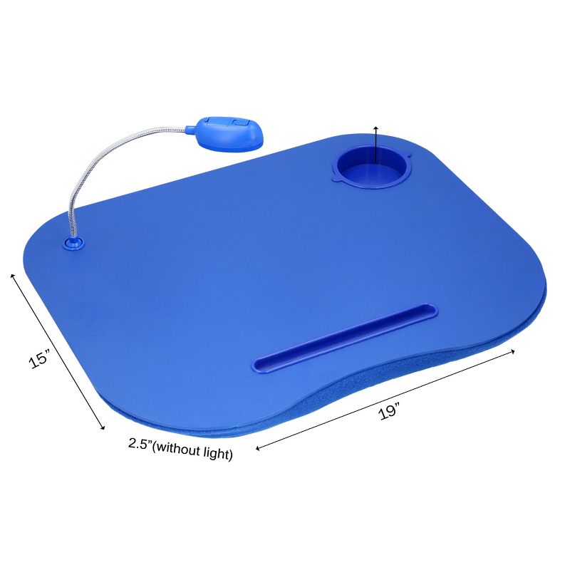 Hastings Home Portable Cushioned Lap Desk with Removable Gooseneck LED Light, Cup Holder, and Pen Slot - Blue, 2 of 7