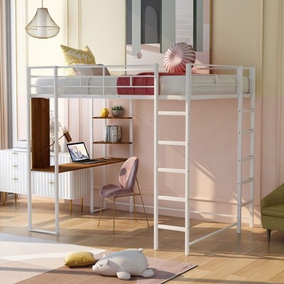 NicBex Full Size Loft Bed with Desk and 2 Shelves,Metal Loft Bed Frame with Guard & Ladder,Bed Frame for Adults,Kids,Box Spring Not Required