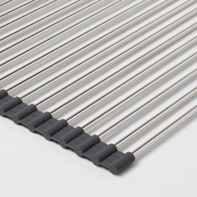 Silver Stainless Steel Foldable Over-the-Sink Dish Drainer