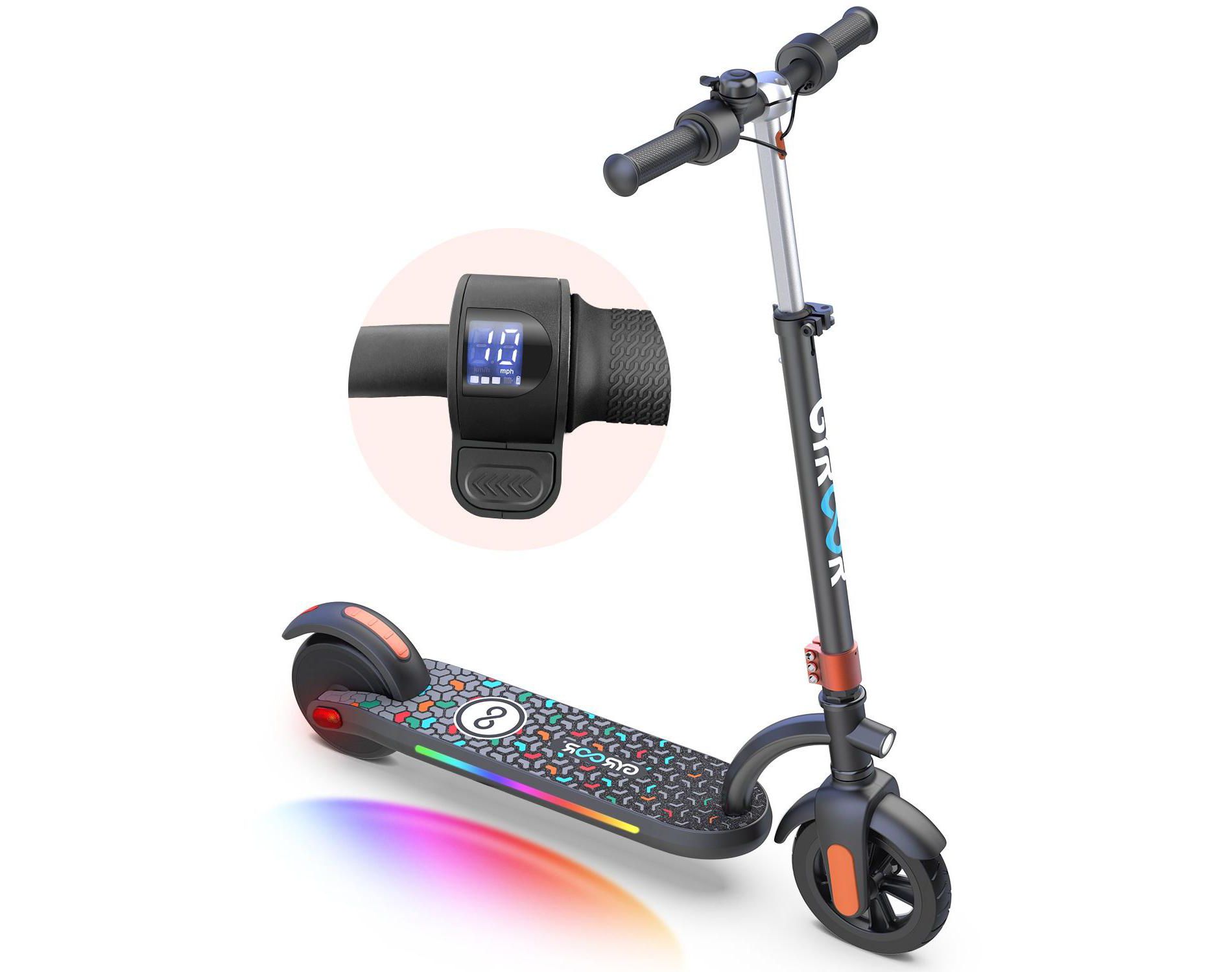 Mastgoal Electric Scooter for Kids, 180W Motor 10mph Speed Electric Scooter with Adjustable Handlebar and LED Light-Orange