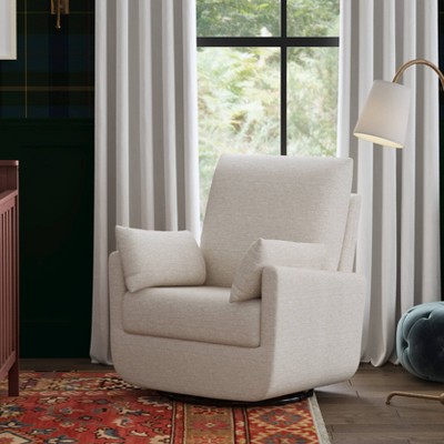 Beach Beige Fully Upholstered Swivel Glider with Curved Arms