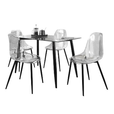 Clara Black Metal and Clear Glass 5-Piece Dining Set