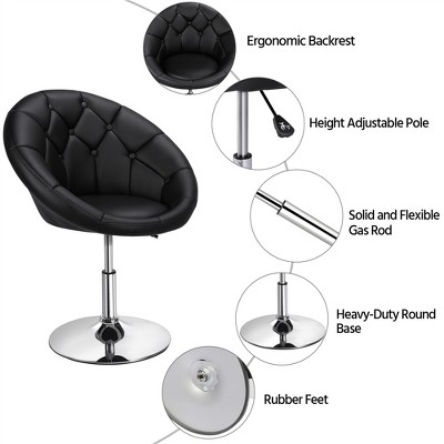 Modern Adjustable Swivel Accent Chair in Tufted Black PU Leather