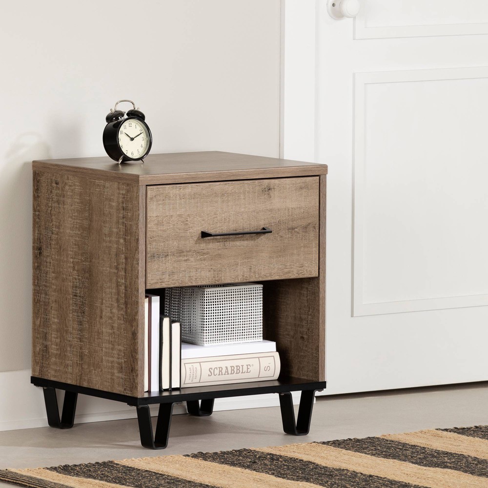 Photos - Storage Сabinet Arlen 1 Drawer Kids' Nightstand Weathered Oak - South Shore