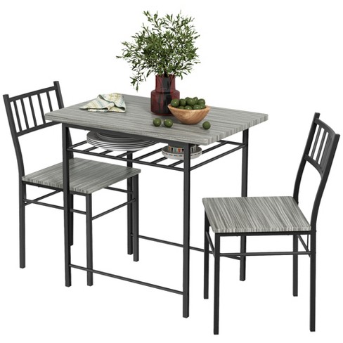 HOMCOM 3-Piece Small Dining Table Set, Kitchen Table and Chairs with Built-in Storage Rack and Steel Frame - image 1 of 4