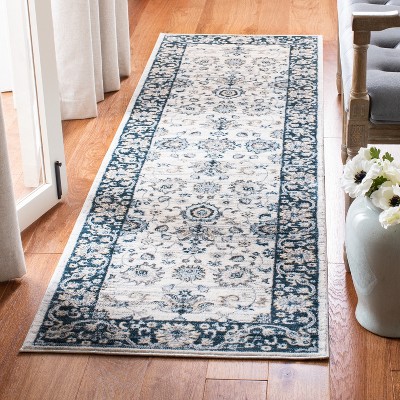 Isabella Cream and Navy Stain-Resistant Runner Rug
