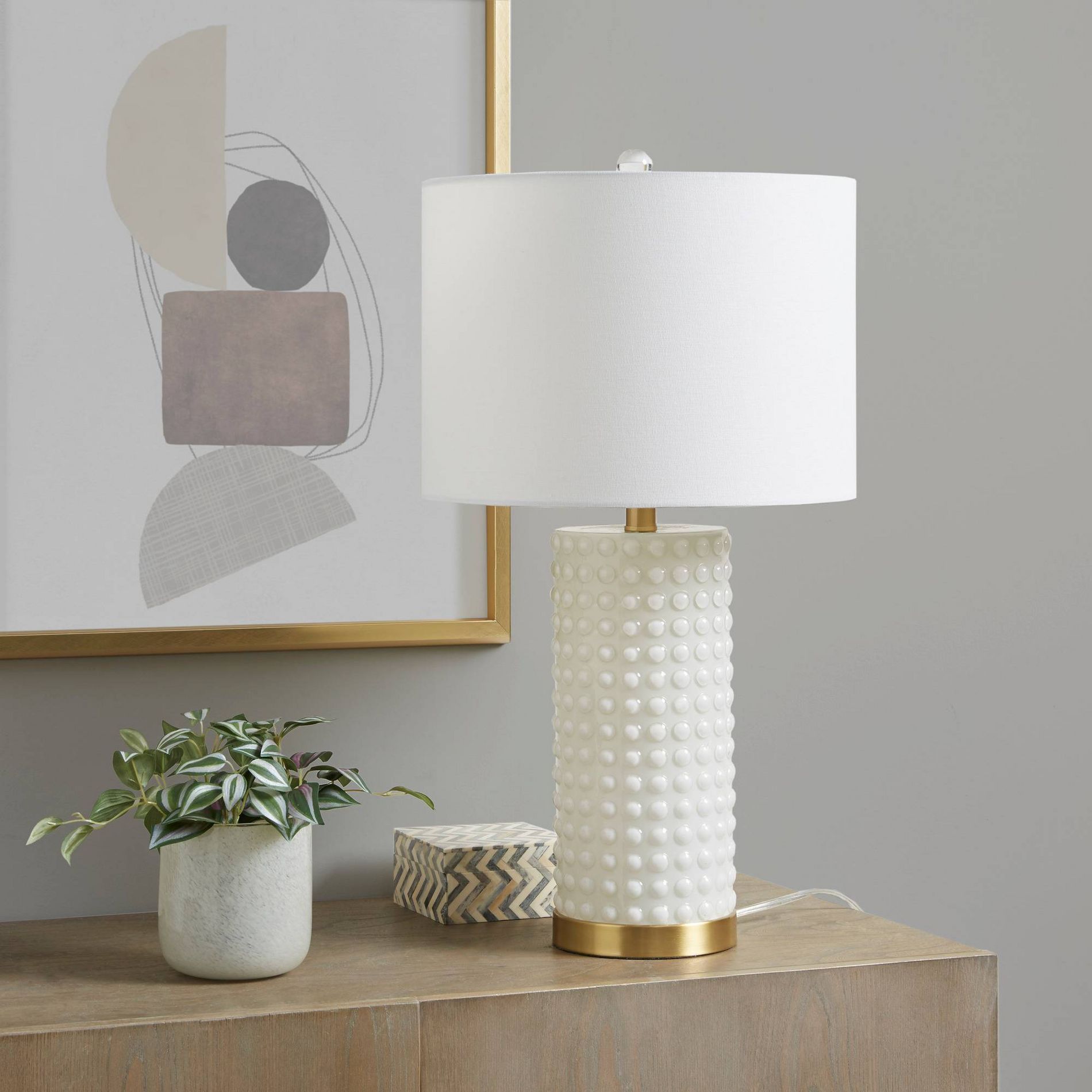 Grace Ivy Textured Dot Table Lamp (Includes LED Light Bulb) White/Gold - Ink+Ivy