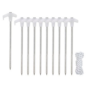 EAGLE PEAK Heavy Duty Galvanized Non-Rust Camping Tent Stakes with 4x10ft Ropes, Steel Stake Pegs for Canopy Gazebo,10pc-Pack, Fluorescent White - 1 of 4
