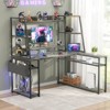 Aheaplus L Shaped Desk with LED Lights & Charging Station, Corner Desk with Hutch & Shelves - 2 of 4