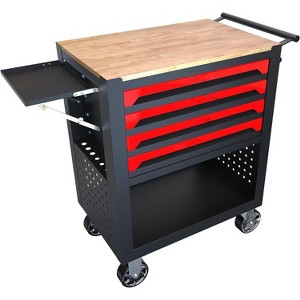 Rolling Tool Cart with 4 Drawers, Wooden Top Workbench ,400lbs Load, Locked Drawers Storage Organizer Cabinet, for Garage, Repair Shop, Workshop - 1 of 4