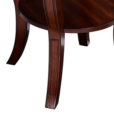 Vintage Cherry Wood Round Accent Side Table with Lower Shelf
