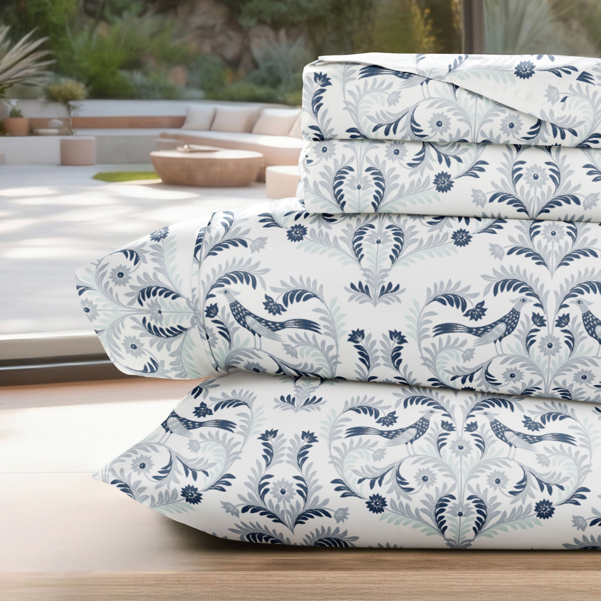 Floral & Paisley Patterns 4PC Sheet Set - Extra Soft - Becky Cameron, Garden Estate Navy, King