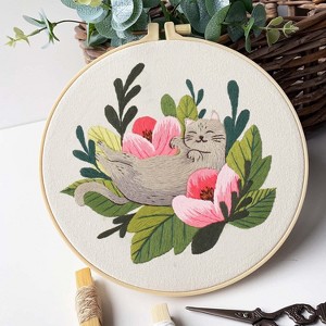 Diy Cat Embroidery Starter Kit With Embroidery Hoops Threads Needles Cross Stitch Kits For Beginners - 1 of 4
