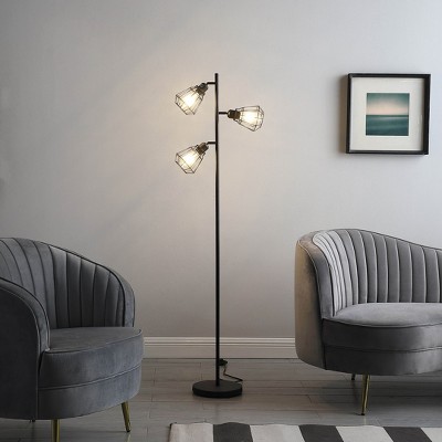 Vynxaria 65 Inch H Farmhouse Floor Lamp with Adjustable Cage Shade, Black Metal, Ideal for Bedroom, Living Room & Office